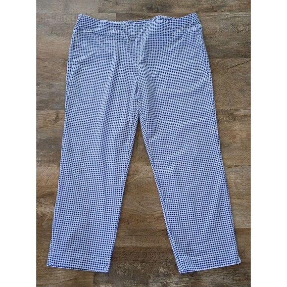 J.McLaughlin Blue Gingham Performance Pull On Nylon/Spandex Ankle Pant XL - Picture 1 of 8